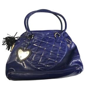 Betsey Johnson Navy‎ Blue Heart Quilted Satchel Handbag Purse